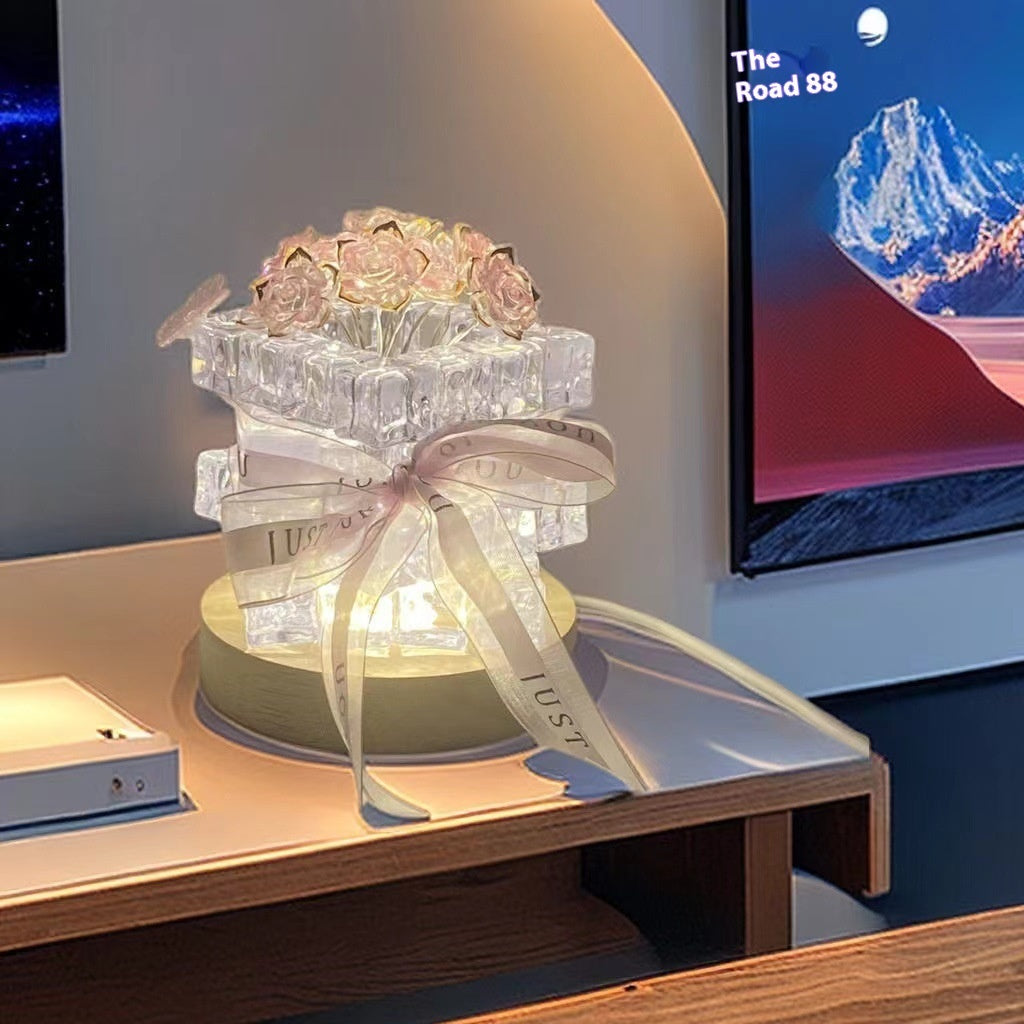 Handmade DIY Ice Cube Rose Small Night Lamp Ambience Light - Bellarte Enchanté Handmade DIY Ice Cube Rose Small Night Lamp Ambience Light